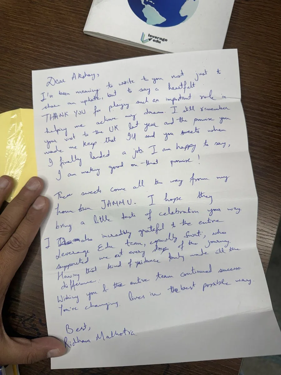 Handwritten thank-you letter from a student